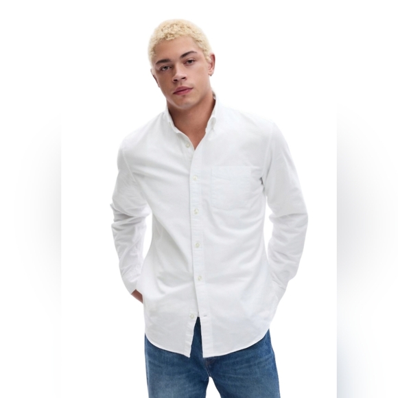 GAP Mens Classic Oxford White Slim Fit Long-sleeved Button-down Shirt sz Large - Picture 8 of 10